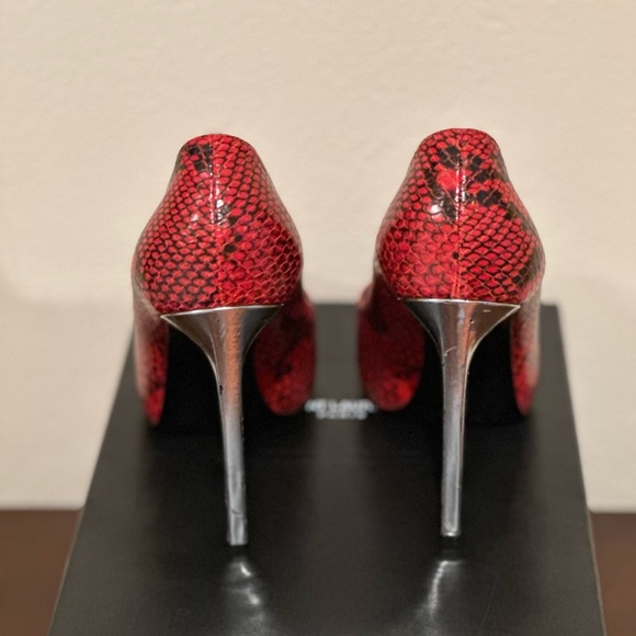 Saint Laurent Women Red Python Effect Leather Platform Pumps Size 37 - Picture 4 of 4